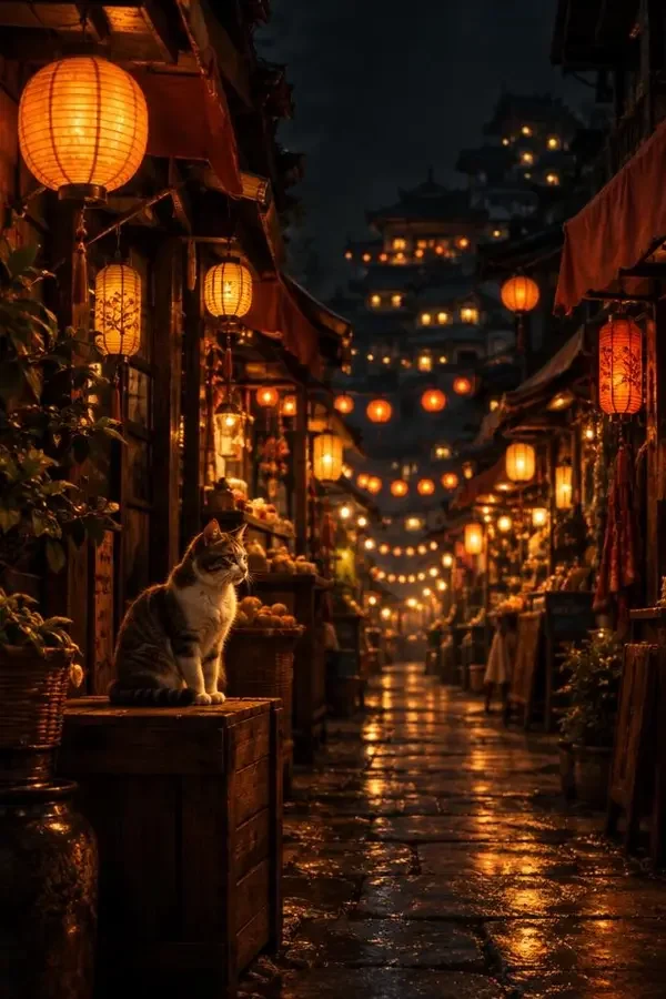 凌晨四点的猫市 影片海报，2026 年韩国治愈题材影视网站模板演示海报